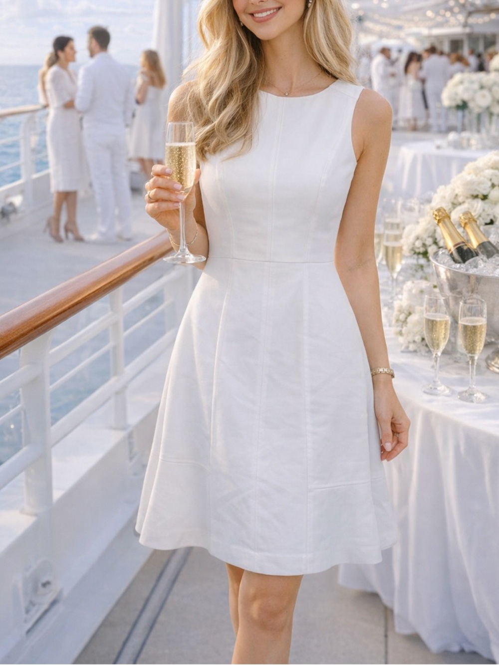 White House Black Market White Sleeveless A-Line Party Dress